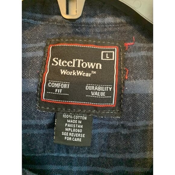 Steeltown Workwear Cotton Flannel Button Down L Blue - Picture 2 of 2